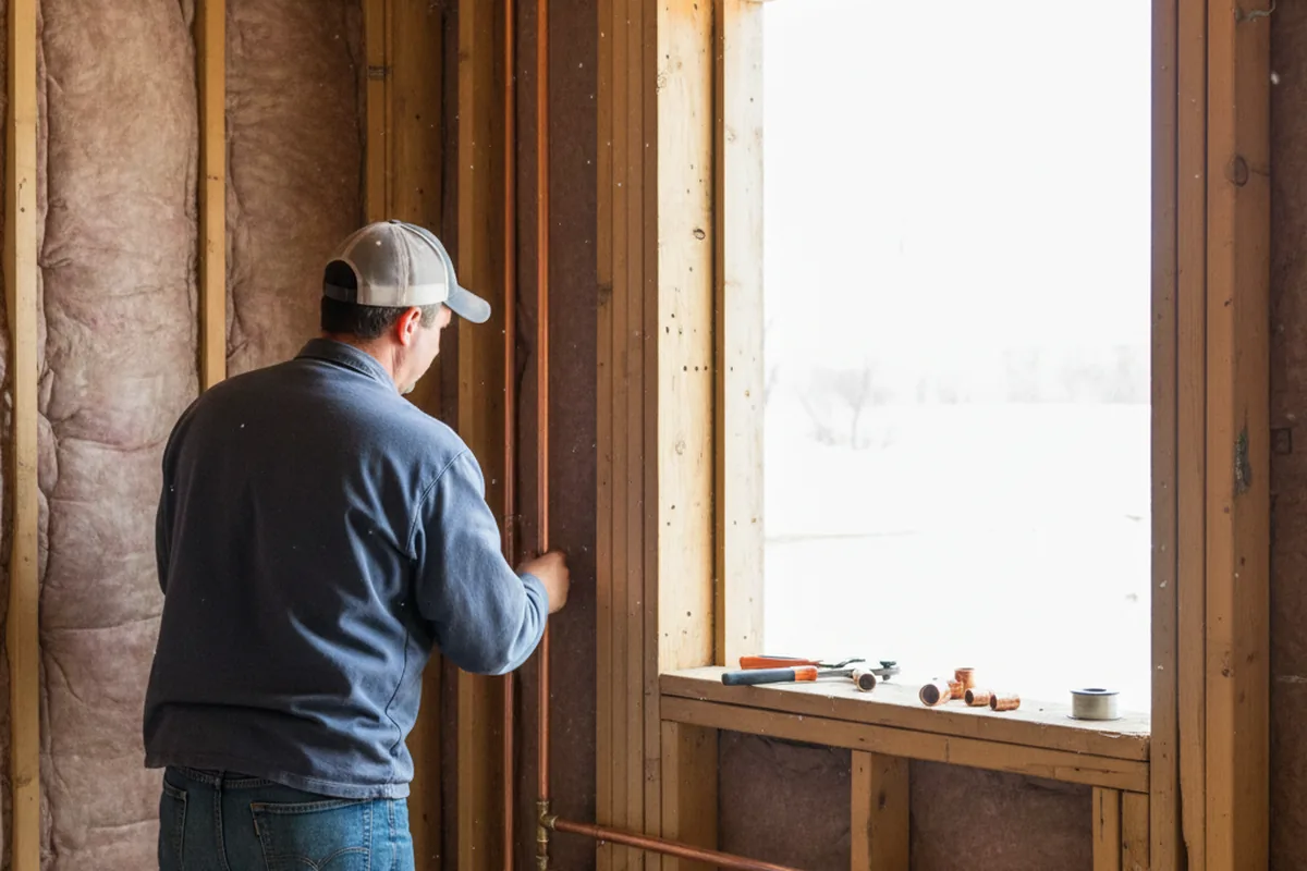 Licensed plumber running new copper supply lines in a Altoona home